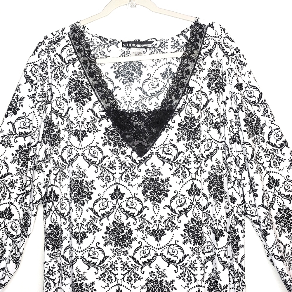 Studio Donatella night gown. Black/white, 3X. - Picture 9 of 10